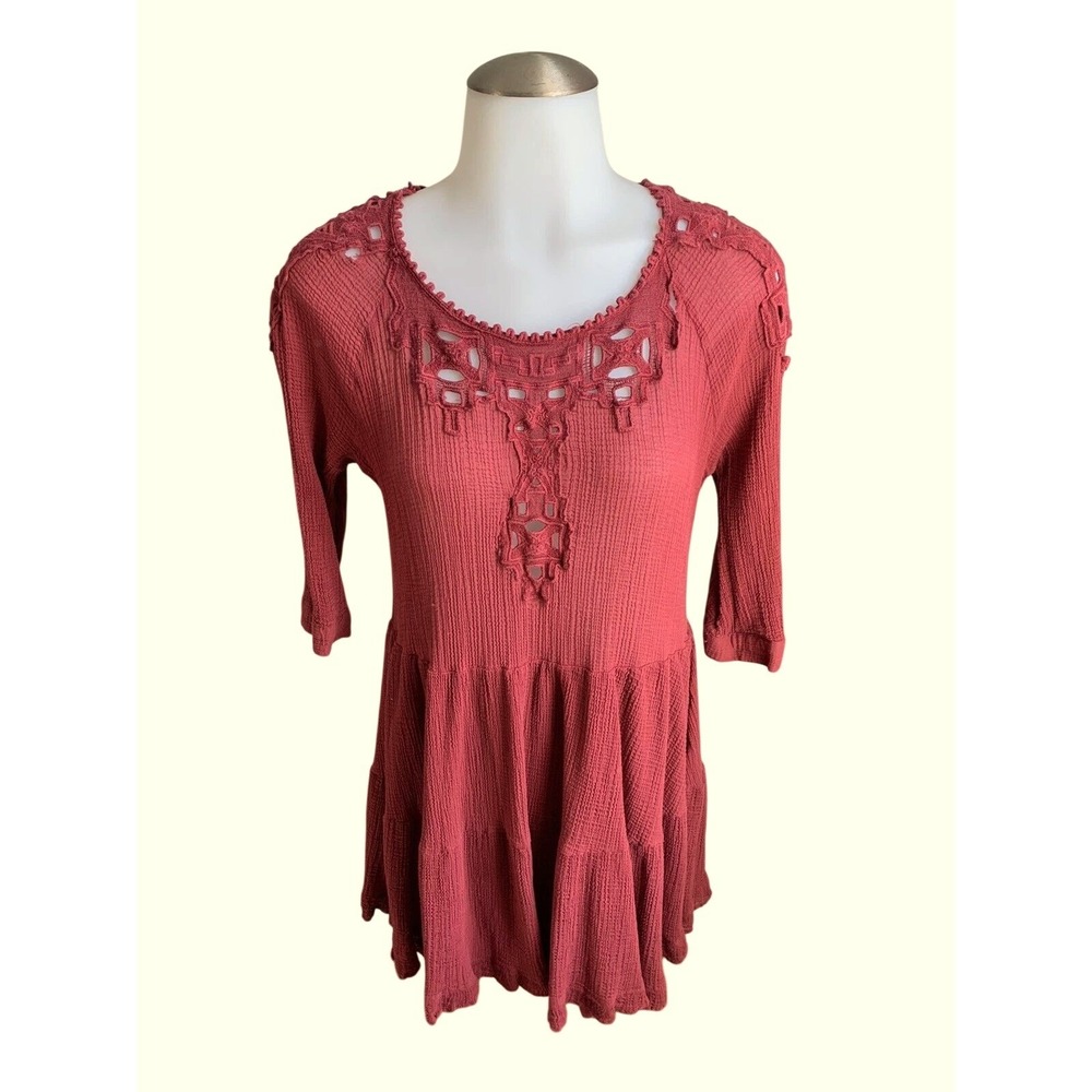 Free People "Garden Glory" Gauze Mini Dress - Cranberry Red